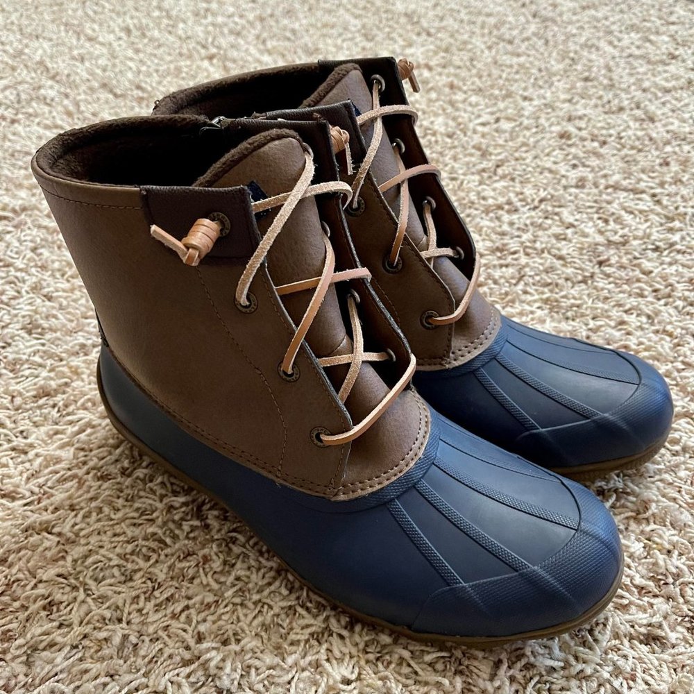 Sperry Women’s Syren Gulf Waterproof Lace Up Duck Boots Tan Navy, Size 10